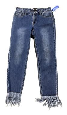 A.Z.I New York Women's Fringe Hem Skinny Ankle Jeans Pearl Medium Wash 4 NWT